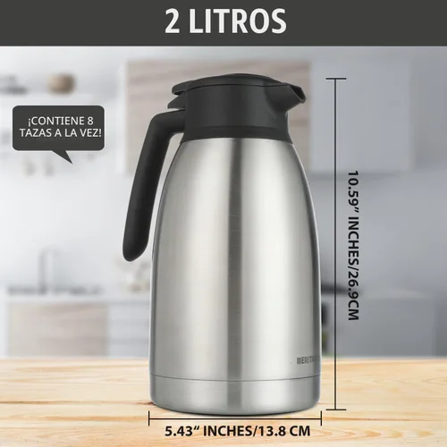 Vista 5 de Heritage66 Jarra térmica de café de 2L con cepillo de limpieza, servidor de acero inoxidable aislado al vacío de triple pared, mantiene las bebidas