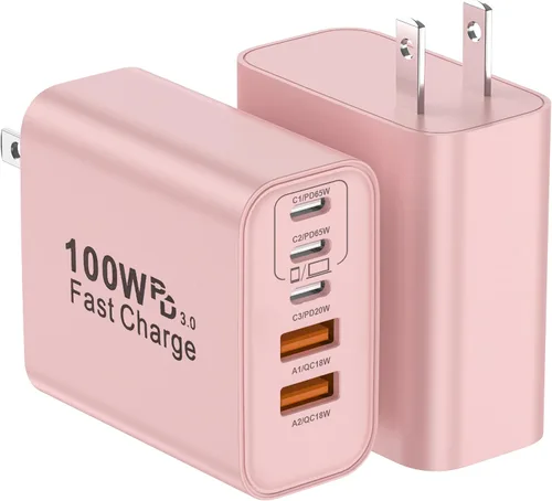 Vista 15 de Bloque de Cargador USB C, Paquete de 2 Cargadores de Pared USB C de 65W con 6 Puertos, Cargador de Pared para iPhone, Adaptador de Corriente PD+QC