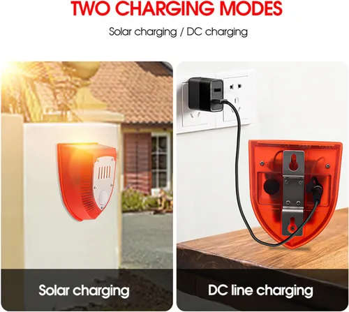 Vista 10 de Alarma solar con sensor de movimiento para exteriores: luces solares de alarma de seguridad con ladridos de perro y sonido de disparo