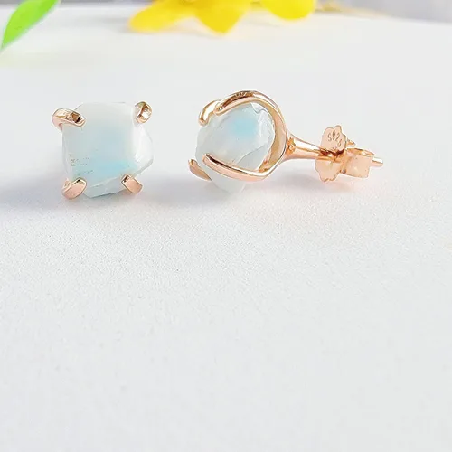 Vista 9 de Aretes de piedra preciosa natural en bruto con oro rosa sobre plata de ley 925, 6 a 0.276 in, regalo de piedra de nacimiento de calidad genuina