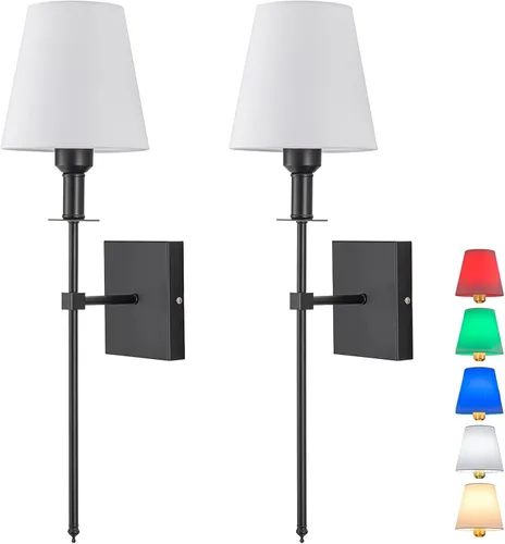 Vista 9 de Juego de 2 apliques de pared a pilas, luz de pared recargable negra con control remoto inalámbrico regulable, 12 modos de color, aplique de batería