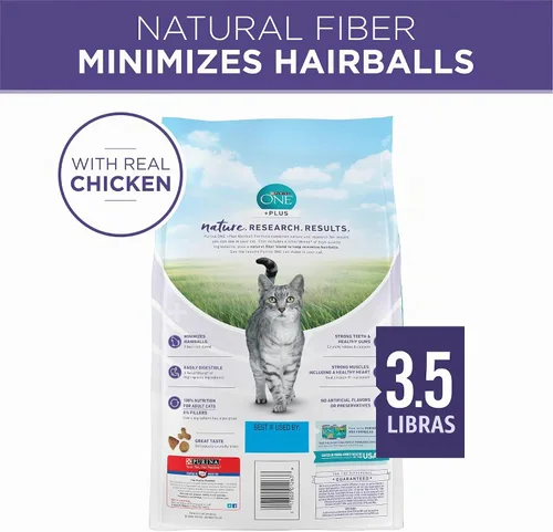 Vista 8 de Purina ONE Alimento natural para gatos para control de bolas de pelo, fórmula +PLUS Hairball - Bolsa de 3.5 libras Fórmula de pollo real de alta