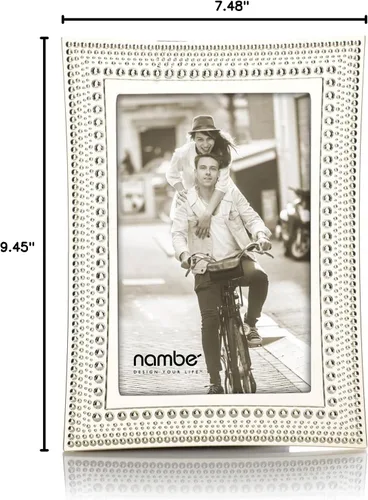 Vista 7 de nambe Marco de fotos con cuentas, 4 x 6 pulgadas, marco de fotos con vidrio templado, diseño vintage y contemporáneo, exhibición de mesa
