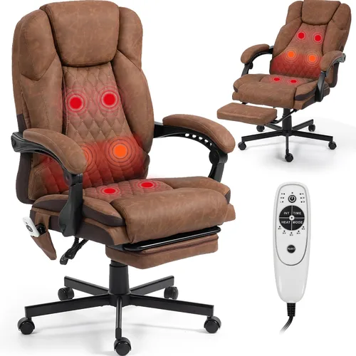 Vista 10 de Silla de oficina de masaje con reposapiés, sillas ejecutivas de calefacción por vibración de 6 puntos, silla ejecutiva ergonómica para oficina