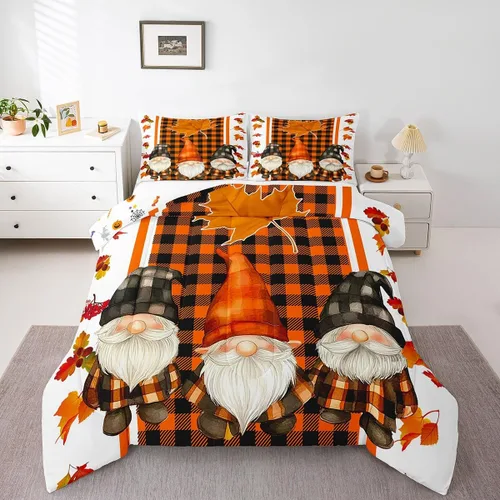 Vista 12 de Juego de edredón de calabaza de otoño, tamaño individual, juego de ropa de cama de hojas de arce para niños y niñas, cosecha de otoño, fruta