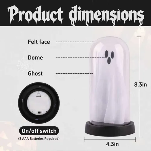 Vista 6 de Decoraciones de Halloween para interiores, fantasma iluminado en cúpula transparente, bonita decoración de fantasma espeluznante para exhibición