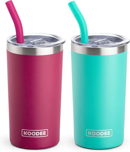 Vista 8 de koodee Vaso térmico con popote de 12 oz delgado de acero inoxidable de doble pared al vacío para mujer, sin sudor (blanco)
