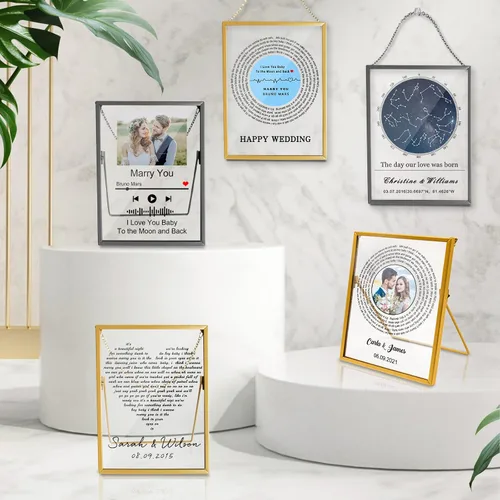 Vista 7 de Placa de canción acrílica personalizada con marco de fotos, cubierta de álbum de fotos personalizada para el día de San Valentín, aniversario, boda