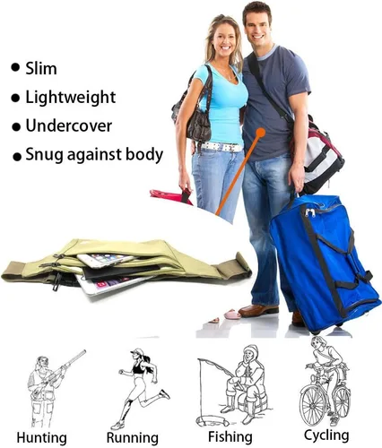 Vista 72 de Bolsa de cintura ultrafino con ranuras c/visualización para tarjeta de crédito, para deportes, aire libre, correr, caminar, viajes.