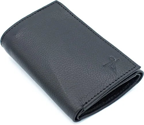 Vista 5 de RFID Safe Cartera de cuero triple plegable J130 Pulgar ID Key Holder YKK Zip Bill ranura en bolsa de regalo, Negro J130TF, Billetera triple