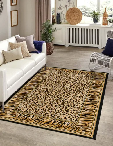 Vista 2 de Unique Loom Wildlife Collection - Alfombra con diseño de borde con temática de animales inspirada en el mundo salvaje, con diseño de guepardo