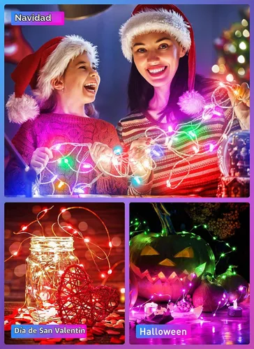 Vista 9 de Minetom Guirnalda de luces que cambian de color – Cadena de 100 luces LED de 33 pies con control remoto, 16 colores individuales y 6