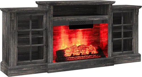 Vista 9 de AMERLIFE Soporte de TV con chimenea de 70 pulgadas para televisores de hasta 80 pulgadas, consola multimedia con armarios de almacenamiento