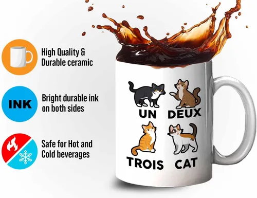 Vista 4 de Bubble Hugs Cat Lovers Taza de café de 11 oz color blanco – un deux trois cat – Propietario de mascotas Gatito Paw Furkids Felidae Persa Maine Coon