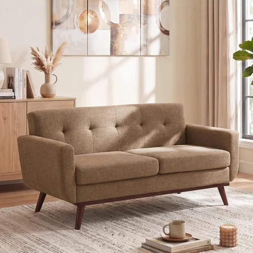 Vista 6 de Kingfun Juegos de muebles de sala de estar, estándar y otomano, sofás de decoración moderna de mediados de siglo, muebles tapizados con botones Beige