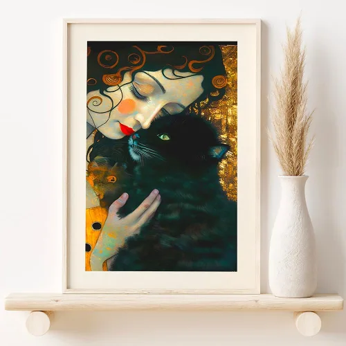 Vista 4 de Gustav Klimt Garden - Póster de lienzo famoso con gato negro, impresión floral, regalo divertido, decoración del hogar, póster de fotos de pared, 12