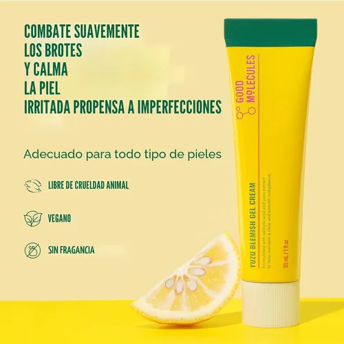 Vista 2 de Good Molecules Yuzu Blemish Gel Cream - Crema hidratante de gel ligero con ácido salicílico, BHA y extractos naturales para tratar el acné, el tono
