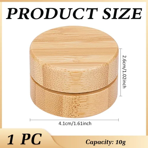 Vista 2 de MAYJOYDIY Tarros cosméticos vacíos recargables de 0.3 oz con carcasa de bambú, tarro de lata de aluminio con tapa de rosca, recipiente de crema