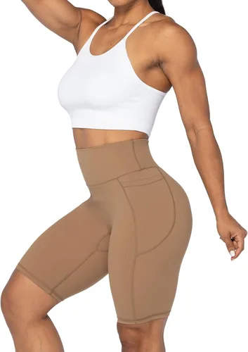 Vista 6 de Sunzel Pantalones cortos de ciclismo de 10 pulgadas, 8 y 5 pulgadas, para mujer, con bolsillos, cintura alta, para yoga, atletismo, gimnasio