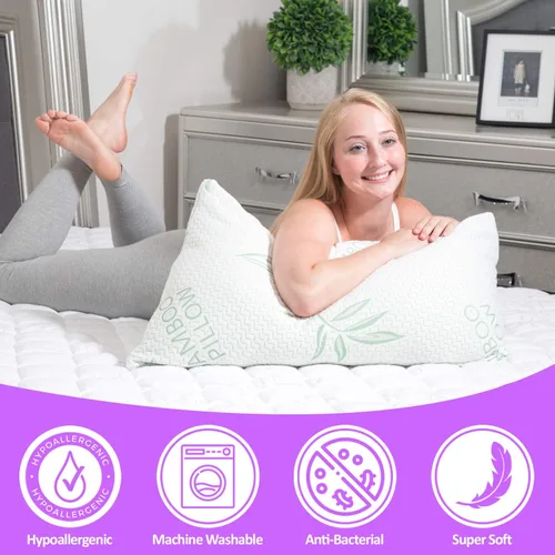 Vista 2 de Juego de almohadas refrescantes de espuma viscoelástica triturada de rayón de tamaño queen derivado de bambú para dormir, espalda, estómago