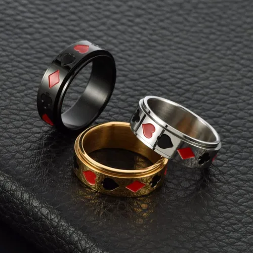 Vista 4 de Anillos giratorios giratorios chapados en oro de 18 quilates con circonita cúbica para mujeres y hombres 0.315 in de acero inoxidable