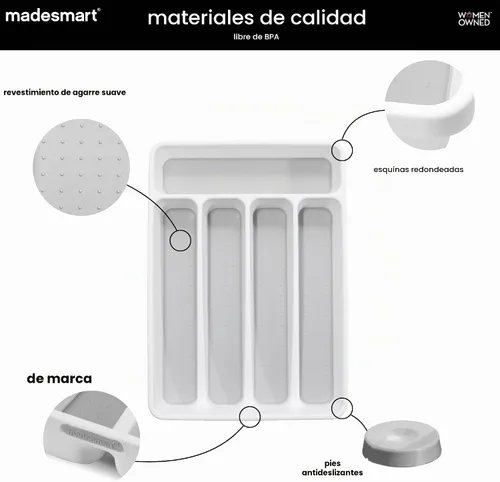 Vista 5 de Bandeja para cubiertos Madesmart Classic grande non slip feet, rounded corners, branded icons, soft grip lining, forks knives spoons, flatware