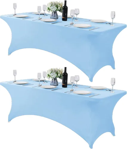 Vista 174 de Mantel de elastano para mesa de 6, 4 o 8 pies, universal, ajustable, para fiestas, banquetes, bodas y eventos, color verde manzana