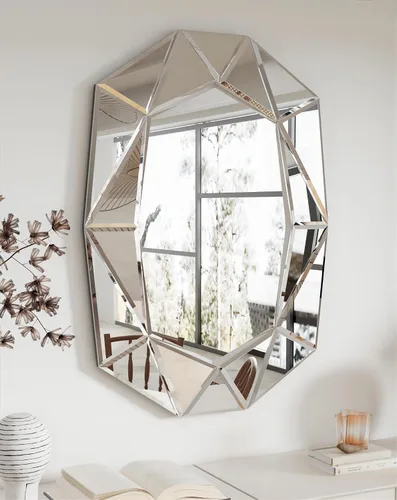 Vista 9 de Espejo de pared ovalado con forma de diamante: marco de espejo verde 39.4 x 27.5 pulgadas Elegante decoración de espejo para el hogar moderno