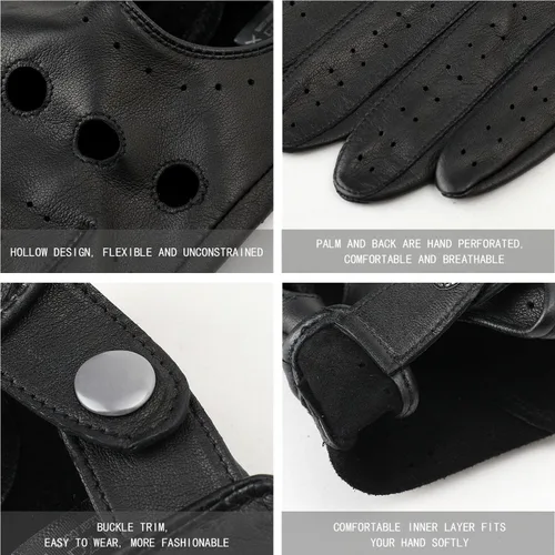 Vista 4 de ZLUXURQ Guantes de conducción profesionales de cuero con pantalla táctil para hombre, sin forro - Suaves y delgados de piel de cordero italiano