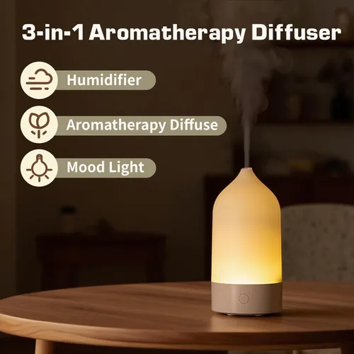 Vista 2 de Difusor de aceite esencial, difusor de aromaterapia 3 en 1 de 4.1 fl oz, pequeño humidificador ultrasónico de niebla fría con 7 luces nocturnas que