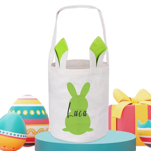 Vista 13 de Touber Cesta de Pascua, canastas de Pascua de algodón personalizadas para niñas y niños, rectangular, cestas de caza de huevos de Pascua con orejas