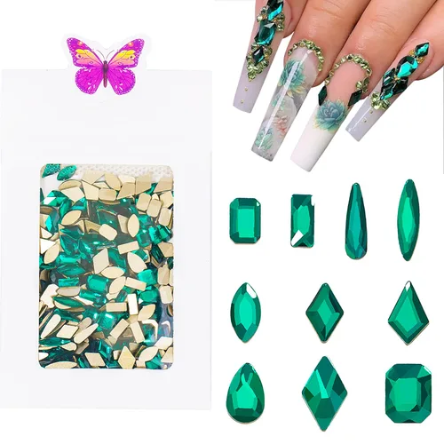 Vista 8 de Diamantes de imitación para uñas, 300 piezas de cristales AB, gemas de múltiples formas, diamantes de imitación de parte trasera plana, para arte