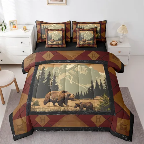 Vista 68 de Feelyou Juego de edredón de ciervo con sábanas – Tamaño Queen 7 piezas Juego de ropa de cama infantil de caza rústica – Cama de ciervo de cabaña