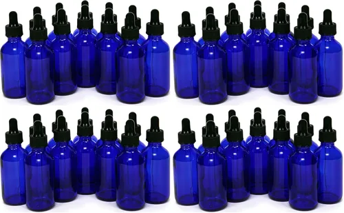 Vista 6 de 12 botellas de vidrio azul cobalto con goteros de vidrio para 2 oz