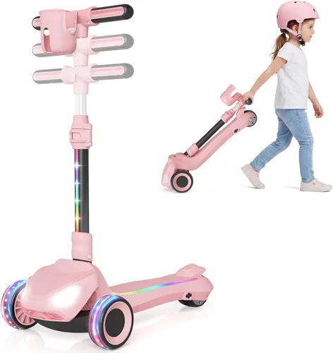 Vista 9 de SIMATE Electric Scooter for Kids Ages 3+, 3 Wheel Balance Scooter, 3 Adjustable Heights, Foldable & LED Display & Thumb Throttle, Long
