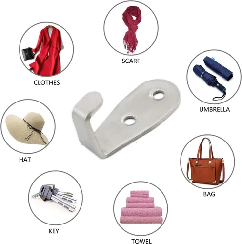 Vista 7 de Ganchos de acero inoxidable para colgar toallas, llaves, sombreros, ganchos de pared para cocina y baño, para interiores y exteriores, paquete de 8