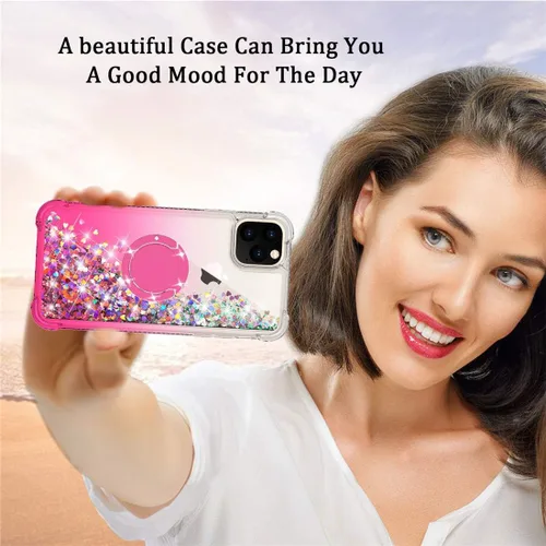 Vista 8 de Bling Moving Liquid Floating - Carcasa para iPhone 11 con soporte, color rosa Corazón brillante, TPU, cascada en movimiento, anillo de rotación