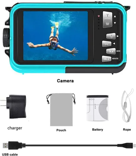 Vista 7 de Cámara impermeable de 10 pies doble pantalla selfie impermeable cámara digital compacta 48MP cámara submarina para esnórquel 2.7K Full HD grabadora