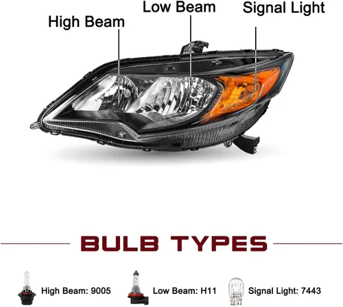 Vista 3 de JSBOYAT Reemplazo del conjunto de faros para Honda Civic Coupe 2014-2015 de 2 puertas estilo OE (L+R)