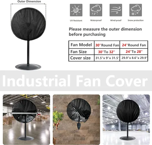 Vista 2 de Bitubi Cubierta de ventilador industrial, fundas impermeables para ventilador de exterior, compatible con ventilador de montaje en pared de 20 a 24