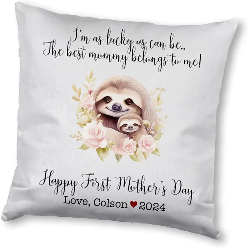 Vista 13 de Mother's Day Sloth, First Mother's Day Custom Pillowcase, Personalized Mother's Day Pillowcase, Gift for Mom, Home Decor