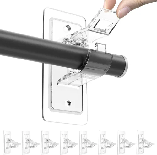 Vista 17 de ANDGOO Paquete de 4 soportes adhesivos para barra de cortina sin taladrar, soportes para barra de cortina aptos para inquilinos, ganchos resistentes