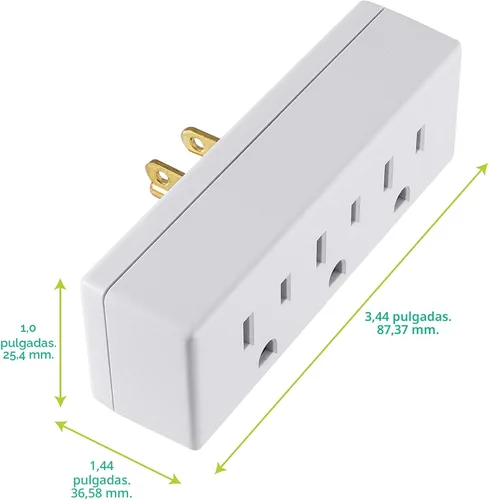 Vista 3 de Philips Extensor de 3 tomas, paquete de 2, grifo de pared con conexión a tierra, adaptador de 3 clavijas, enchufe múltiple, divisor de potencia