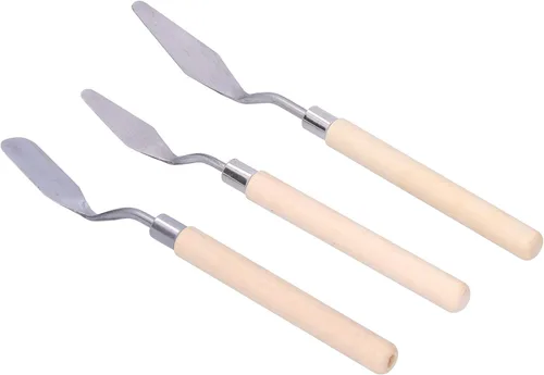Vista 8 de Juego de cuchillos de paleta, 3 unids mango de madera pintura al óleo raspador cuchillo de paleta mango de madera pintura cuchillo conjunto