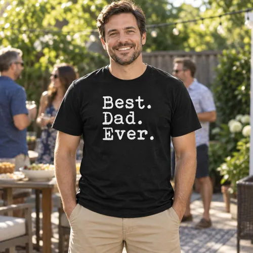 Vista 5 de The Goozler Camiseta con texto en inglés "Best Dad Ever", regalo de cumpleaños para papá, camisa para el día del padre, color negro, unisex, manga