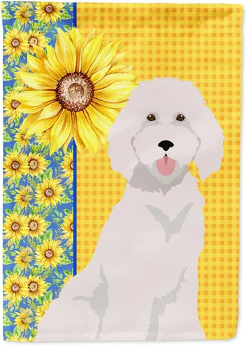 Vista 62 de Caroline's Treasures WDK5313GF Bandera de jardín con diseño de girasoles de verano, color negro y tostado, Airedale Terrier para buzón, bandera