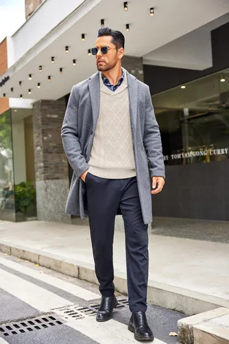 Vista 5 de COOFANDY suéteres con cuello en V para hombre, de algodón, ajuste relajado