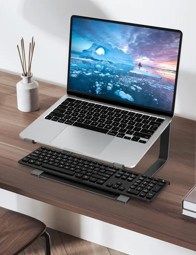 Vista 6 de SOUNDANCE Soporte de computadora portátil para escritorio, elevador ergonómico de metal para portátiles de 12 a 17.3 pulgadas, soporte de escritorio