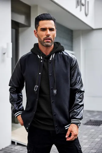 Vista 4 de COOFANDY - Sudaderas con capucha para hombre, manga larga, estilo waffle, tejidas, con bolsillo