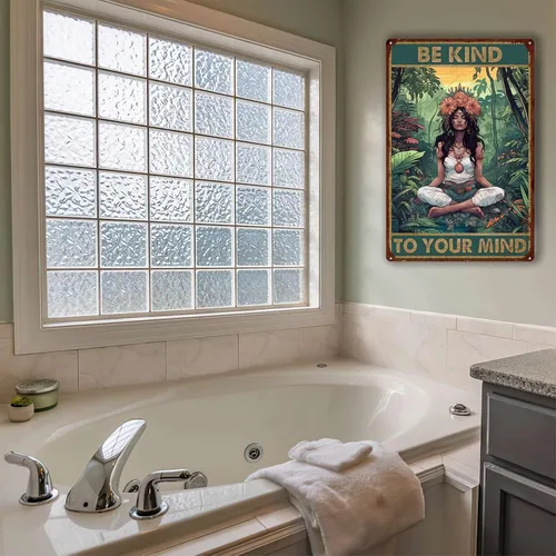 Vista 6 de LIUAXICIA Letrero de metal con texto en inglés «Be Kind to Your Mind» para decoración de pared para familia, bar, restaurante, cafetería, baño